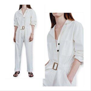 Nili Lotan Marie Belted Cotton Jumpsuit, White, Size S, New with Tag